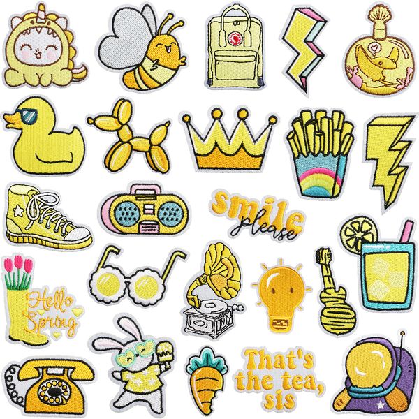 24 pièces jaune fer sur patchs mignon canard canard lettre patch coudre réparation patchs applique couture vêtements badge pour chemise vestes chapeaux jeans accessoires de bricolage