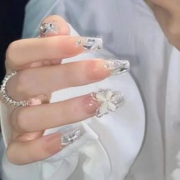 24pcsbox faux ongles Presse sur réutilisable avec designs ensemble français artificiel Aurora diamant faux tips de stickon art 240423