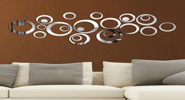 24pcsset 3D bricolage cercles autocollant mural décoration miroir autocollants muraux pour fond TV décor à la maison acrylique décoration murale Art4932486