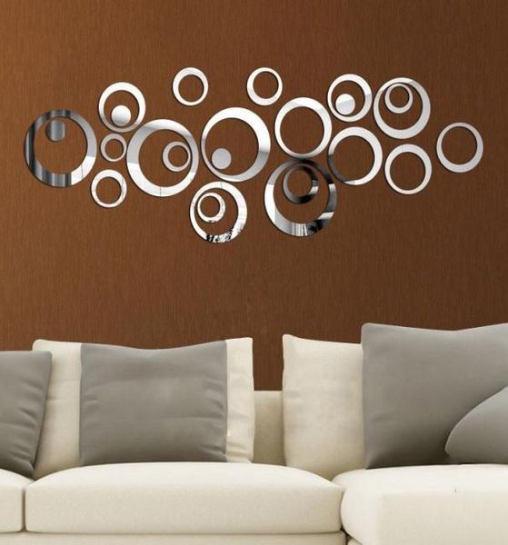 24pcSset Cercles acryliques 3D Sticker mural Diy Decoration Miroir Miroir Stickers muraux pour fond TV Art Home Decor5721233