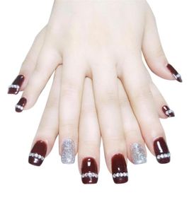 24pcseset paillettes faux ongles patch français faux ongle couverture complète carrée nail art conseils pour femmes filles11974869600060