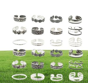 24pcSset orteils ouverts anneaux argentés Pared Bonnes Fashion Beach Jewelry Accessoires de style bohême Piets Toe Rings4134997