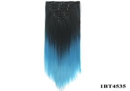 24quot Clips de tête complète dans l'extension de cheveux synthétiques Couleur dégradée 7PCSset 130G Clips synthétiques de haute qualité Extension de cheveux9296512