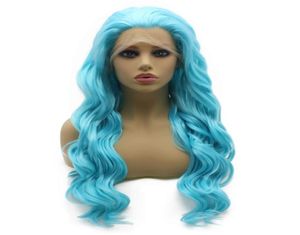 24quot lange blauwe golvende pruik hittebestendig synthetisch haar kanten voorkant cosplay wig4139366