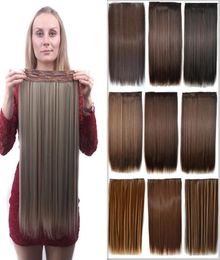 Extensions de cheveux synthétiques lisses et lisses, 24 pouces, cinq clips multicolores, résistants à la chaleur, 7786203