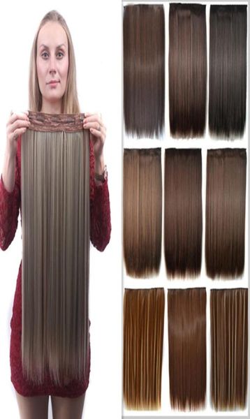 Extensions de cheveux synthétiques lisses et lisses, 24 pouces, cinq clips multicolores, résistants à la chaleur, 5121743