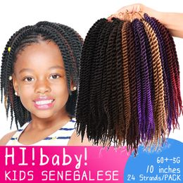 24 racines/paquet Ombre Micro Crochet sénégalais torsion tressage Extensions de cheveux 10 "enfants noir violet tresses cheveux pour enfants