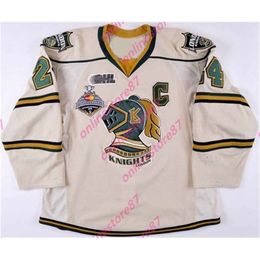 24S 402011 Jarred Tinordi London Knights Game Worn Jersey 2012 Memorial Cup Photo Match Team Letter tage Hockey Jerseys Hommes Jeunes femmes