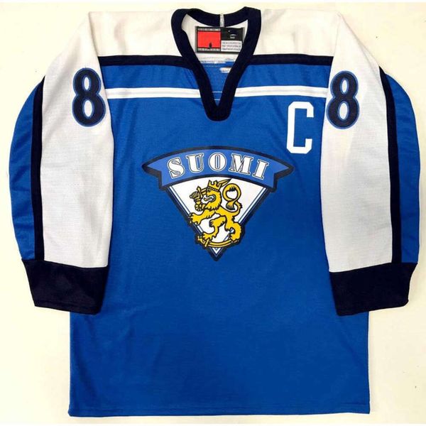 24S Finlande Suomi # 4 KIMMO TIMONEN 8 TEEMU SELANNE 27 Teppo Numminen HOCKEY JERSEY Broderie pour hommes cousue Personnalisez n'importe quel numéro et nom