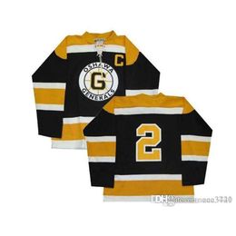 24S Hommes Personnaliser CHL Oshawa Generals OHL 2 Bobby Orr Hockey Jersey Noir broderie Hockey Jersey ou personnalisé n'importe quel nom ou numéro rétro Jersey