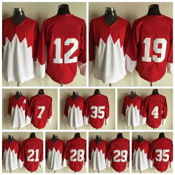 24S Hombres Tage Hockey sobre hielo 21 STAN MIKITA Jerseys 1972 Equipo Retror Rojo Blanco Cosido 28 BOBBY CLARKE 29 KEN DRYDEN 35 TONY ESPOSITO