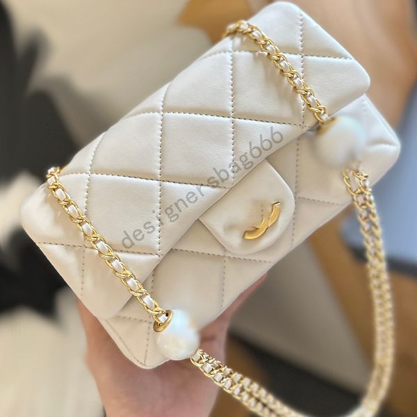 24s Pearl Gold Ball Chain Woc Designer Sac en cuir Diamond Gold Hardware Metal C Buckle Luxury Hands Handsing Chain Chain Crossbodybody Sac de maquillage Sac de mode Sac de mode