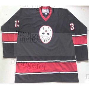 24S Zeldzame leeftijd 1980 Vrijdag de 13e Jason Voorhees Hockey Jersey Borduursel Gestikt Pas elk nummer en naam Jerseys aan
