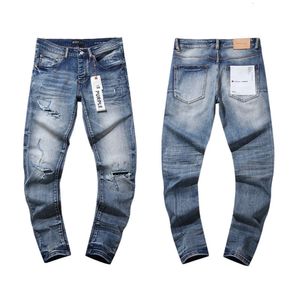 24S Trendy Brand Purple Washed Cut Denim Pants, heren en dames High Street noodlijdende casual jeans