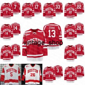 24S vin 13 Trevor Zegras Maillot de hockey de l'Université de Boston Jack Eichel McAvoy Charlie Coyle Clayton Keller Diffley Thomas Chabot Brady Tkachu