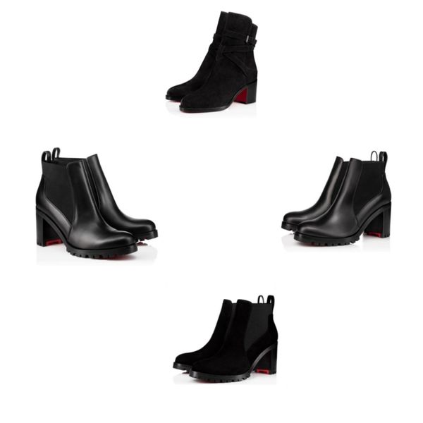 24S Invierno Lujo Capahutta Botas de tobillo para mujer Cuero de becerro negro Bota de diseñador roja Punta puntiaguda Tacón de aguja Señora Suela gruesa Botines de motocicleta Fiesta Boda BOx