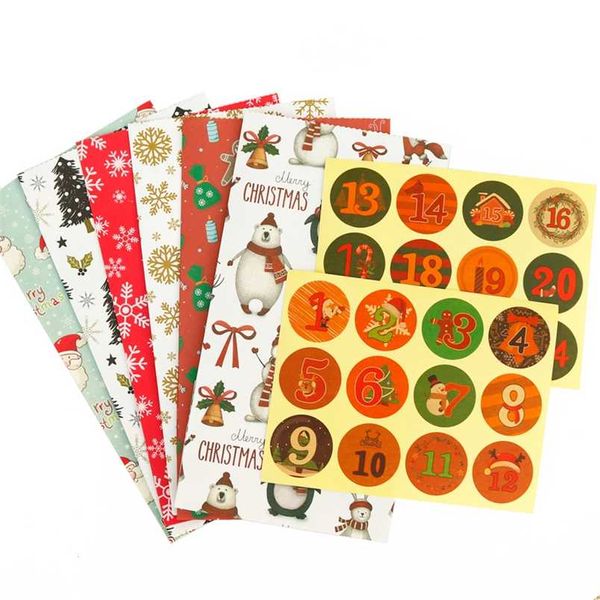 24sets Noël Calendrier De L'Avent Papier Cadeau Sacs Bonhomme De Neige Flocon De Neige Bonbons Cookie Popcorn Emballage Fournitures De Fête De Noël Décoration 211018