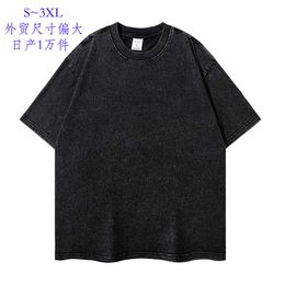 24ss 260g Stir Fried Old Camiseta de manga corta sólida para hombres y mujeres Marca de moda americana lavada suelta