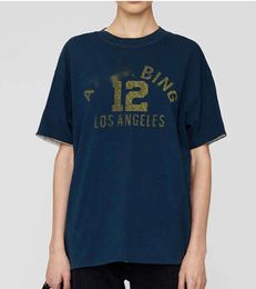 24Ss AbBing Nouveau Designer Pull T-shirt Classique Hot Alphabet Numérique Impression Or Estampage Couleur Contrastée Double Face Coton Polyvalent À Manches Courtes Polos