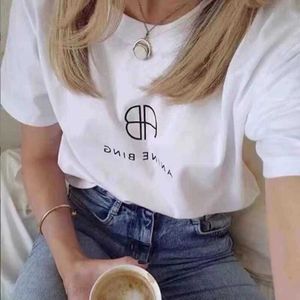 24SS AB Small Letter Broidery Tees Anine Cotton Women Designer T-shirts T-shirt à cou rond Tops