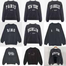 24ss AB Annie Bing Ontwerper Sweatshirt Klassieke Mode Hoodie Katoen Letter Vrije tijd Vintage Print Wassen Gebakken Sneeuw Dames Trui Casual Pullover Jumper Hoodies