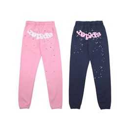 24SS Automne Hiver USA Little Stars Puff Imprimer Pantalon Crayon Rose Pantalon Bleu Marine Pantalon De Survêtement Occasionnel Hommes Femmes Jogger Slim Fit 0110