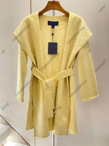 24SS herfst dames wollen overjas Designer jassen dames jas klassieke print wollen materiaal kapmantel dame lange gele trenchcoats