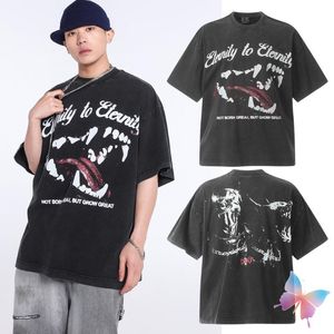 24ss Noir Vintage T-shirts Coton Manches Courtes Hiphop Rue Lâche T-shirts Hommes Femmes