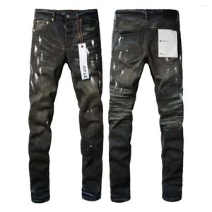 24SS Merk Herenmode Paarse Heren High Street Gescheurde Broek Zwarte Verf Trend Slanke Jeans