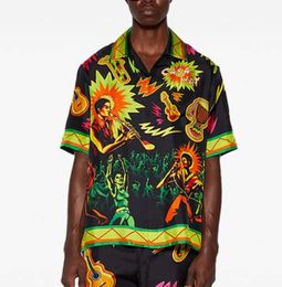 24SS Casa Blanca Designer Silk Casual Shirt Nieuw product Zomer Rock and Roll Print Patroon Silk Men Casual Loose Hawaii Beach Korthelven Rapelhemd Casablanc Tops