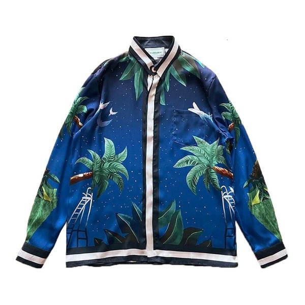 24SS Casablanca Island Flower Bird deportes béisbol hombres y mujeres Casual suelta hawaiana camisa de manga larga casablanc