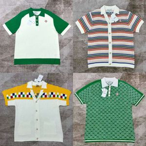 24ss Casablanca Gebreid poloshirt voor heren Nieuw product Ontwerper Wollen knop Kleurblokken Gebreid poloshirt Casual Veelzijdige trui T-shirt Trui Casablanc Tops