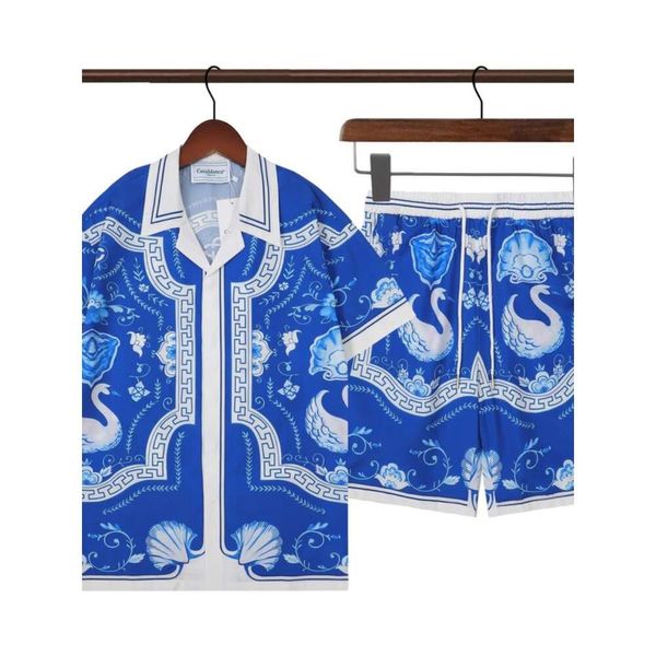 24ss Casablanca Chemises décontractées pour hommes Blue Swan Lake Sports et chemise hawaïenne Loisirs Chemises à manches courtes pour hommes et femmes casablanc