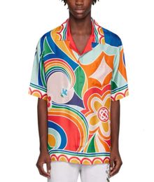 24ss Casablanca Nouveau designer chemises décontractées en soie style classique couple cardigan avec col ample chemise à imprimé floral arc-en-ciel Hawaii plage chemise tendance Casablanc Tops