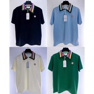 24ss Casablanca Nieuwe Designer Zomer Katoenen Poloshirt Gestreepte Gebreide Kraag Knoop Casual Veelzijdige Mannen en Vrouwen Korte Mouwen Trui T-shirt Polo's Tops Casablanc