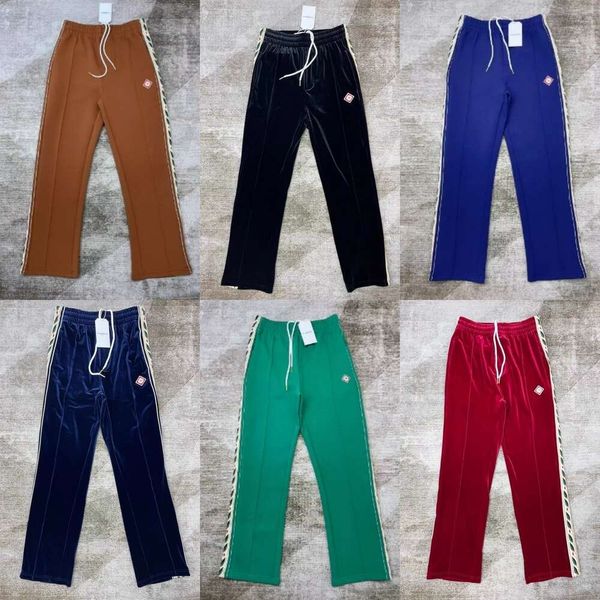 24ss Casablanca Nouveaux hommes Pantalons de créateurs Classique Chaud Sportif Coloré Bande Côté Tissage Sangle Casual Signe Brodé Casual Sport Pantalon Tendance Zipper Manteau Top Costume