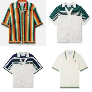 24SS Casablancas Nuevo diseñador Rainbow Stripes verticales Camisa de suéter de manga corta Moda y mujer Cárdigan casual Camiseta de verano Casablanc Tops