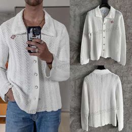 24SS Casablancas chemises designer Casual Pull tricoté Tricot Perle Boucle Cardigan Lâche Manches Longues Creux Out Manteau hommes et femmes polos d'été