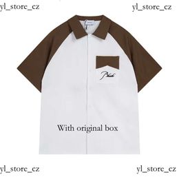 24ss Classic Rhude Shirt Summer Tissu lourd couple créateur de mode Brand Polos Shirts Tshirt Men Po For Mens New Style Polo de haute qualité US Size 30ca