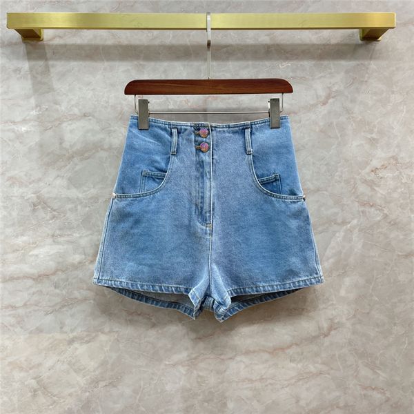 24SS Cotton Women Diseñador Shorts Jeans con letra Cristal Botón High End Milan Runway Brand Cowboy Casual Jersey Blooming Mini Denim A-Line Hotty Hot Pants