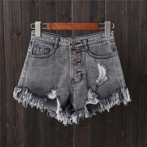 24ss ~ denim shorts grijs gat rij gesp groot formaat jeans vrouwelijke zomer dunne wijde pijpen broek