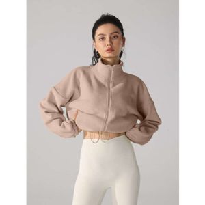 24Ss Desginer Al Yoga Aloyoga Veste Femme Aloos Automne/Hiver Pull en Peluche Femme Col Montant Lâche Haut De Sport Épais Et Chaud Oli Polaire Manteau Court Rose 458