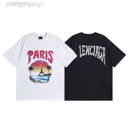 24SS Desginer Balanciaganess t-shirt Baleciaga Paris High Edition 2024 New b Home Hawaiian Sunset Coconut Tower Bat Pattern T-shirt à manches courtes