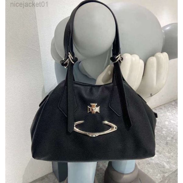 24SS Sac de créateur Viviene Vivian Western Empress Dowager Médiéval Grand Saturne Sac fourre-tout en cuir souple Sac d'errance Grande capacité Une épaule Portable Noir Argent Sm