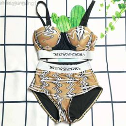 24SS Diseñador Berberrys Traje de baño dividido Steel Lattice Hard Bag Bikini de cintura alta Traje de baño para mujer