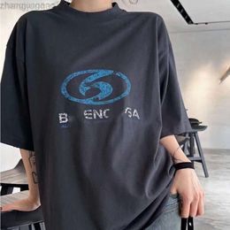 24SS Designer Blenciaga Baleciaga T-shirt Version haute 2024 été nouvelle tendance de luxe B maison droite fendue imprimée prête à porter des T-shirts à manches courtes usés