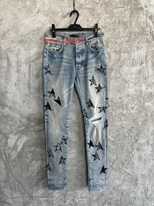 Jeans de créateur 24Ss avec trous, jeans à encre éclaboussée amincissants amples, pantalons en denim décontractés pour hommes, hip-hop, perceuse à ongles faite à la main