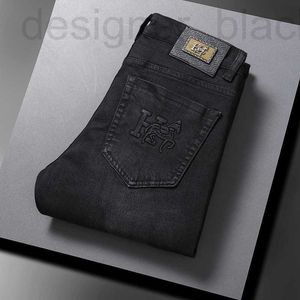 24SS Designer Jeans pour hommes haut de gamme européen H Famille Automne et hiver Slim Fit Petit droit Stretch Embossed Pantalon long noir