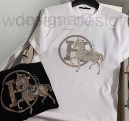 24ss Designer Heren T-shirts populair Europees station heren T-shirt met korte mouwen hot diamant gouden paard trend dun gedeelte cool ronde hals gemerceriseerde top halve mouw