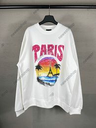 24SS designer heren hoodies luxe sweatshirts PARIJS trui met lange mouwen Terry Hoody OS losse schouder drop casual kokospalm print sweatshirt